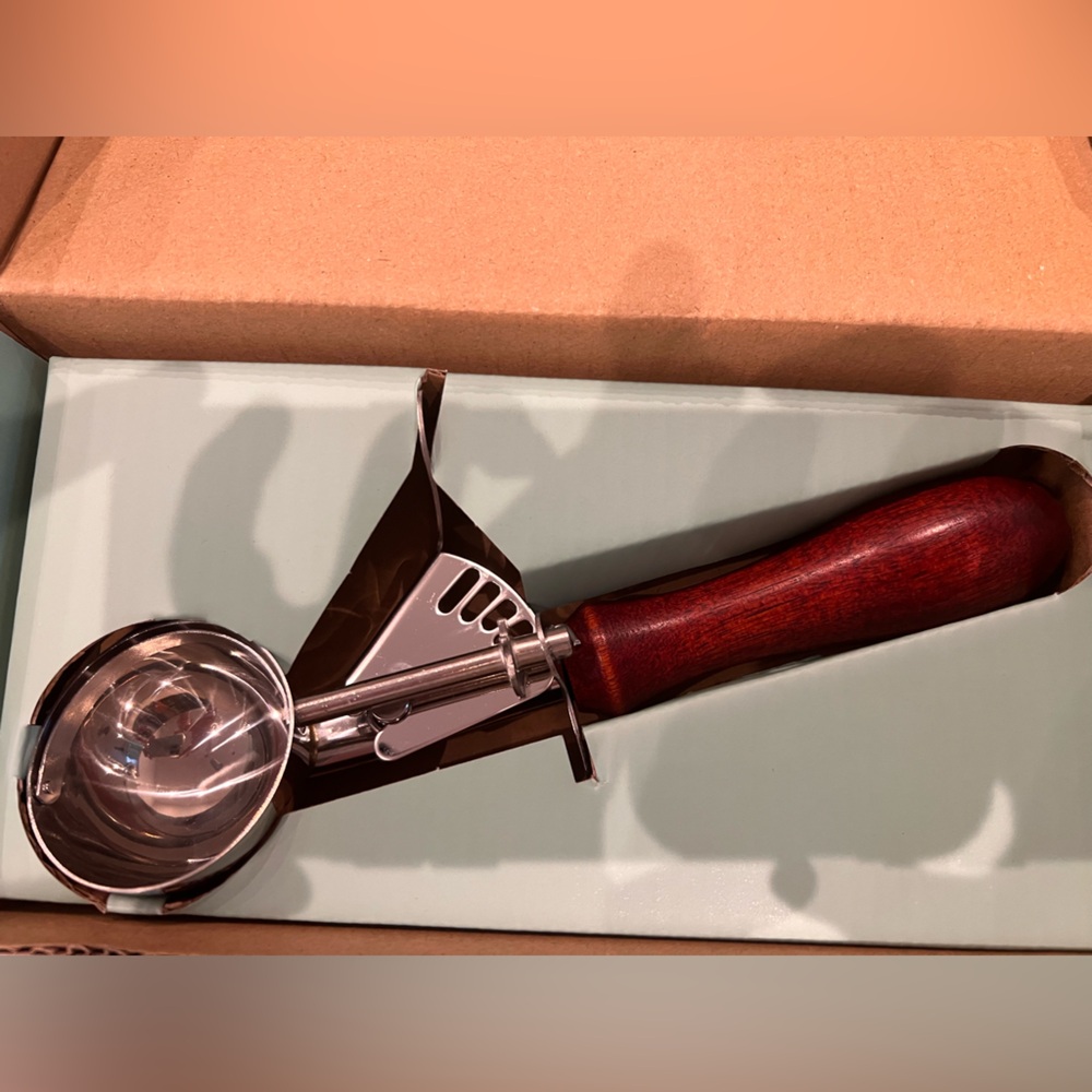 NWT - original packaging Stainless Steel Ice Cream Scoop with Wooden Handle
